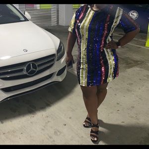 Sequin Striped Mini Dress